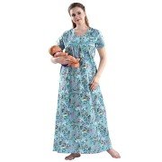 Women's Maternity Feeding Nighty( Set of 3, Pista Green/Aqua Blue/Beige, Free Size)