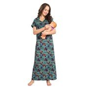 Women's Maternity Feeding Nighty( Set of 3, Blue/Green/Purple, Free Size)