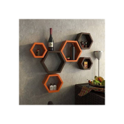 Hexagon Shape Wood Wall Shelf  (Number of Shelves - 6, Brown, Orange)