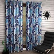 Knitting Long Door Curtain (Set of 3, 9 Feet, Blue)