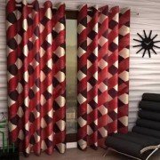 Knitting Long Door Curtain (Set of 3, 9 Feet, Maroon)