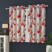 Long crush printed Window Curtain (Set Of 5, 5 feet,  Red )