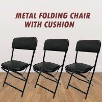 Metal Folding Chair with Cushion (Black, Combo of 3)