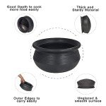 Clay Combo Rice Curry Clay pot (S & L) combo 2pcs Deep Burned Black with free Ash powder