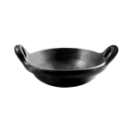 Curved Clay Kadaai/frying pan Deep burned black Medium with free Ash powder