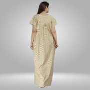 Women's Cotton Printed Nighty/Maxi /Night Dress (Free Size) beige