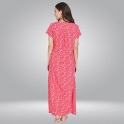 Women's Cotton Printed Nighty/Maxi /Night Dress (Free Size) pink