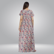 Women's Cotton Printed Nighty/Maxi /Night Dress (Free Size) floral grey