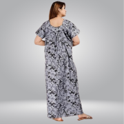 Women's Cotton Printed Nighty/Maxi /Night Dress (Free Size) regular grey