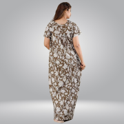 Women's Cotton Printed Nighty/Maxi /Night Dress (Free Size) olive color