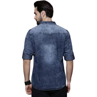 Men's Blue Slim Fit Faded Casual Denim Shirt