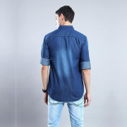 Men's Dark Blue Denim Faded Shirts