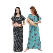 Women’s Maternity/Nursing Nighty /Maxi /Night Dress Pack of 2 (Free Size) Black & Blue