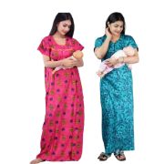 Women’s Maternity/Nursing Nighty /Maxi /Night Dress Pack Of 2 (Free Size) Blue & Pink