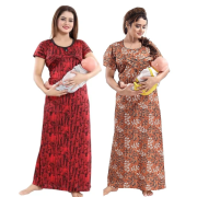 Women’s Maternity/Nursing Nighty /Maxi /Night Dress Pack Of 2 (Free Size) Red & Brown