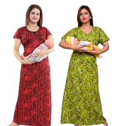 Women’s Maternity/Nursing Nighty /Maxi /Night Dress Pack of 2 (Free Size) Red & Green