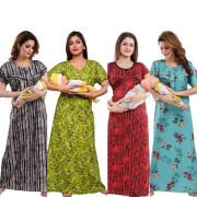 Women’s Maternity/Nursing Nighty /Maxi /Night Dress Pack Of 4 (Free Size) Black,Red,Blue,Green