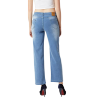 Women Straight faded light blue mid rise jeans