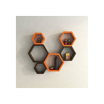 Hexagon Shape Wood Wall Shelf  (Number of Shelves - 6, Brown, Orange)